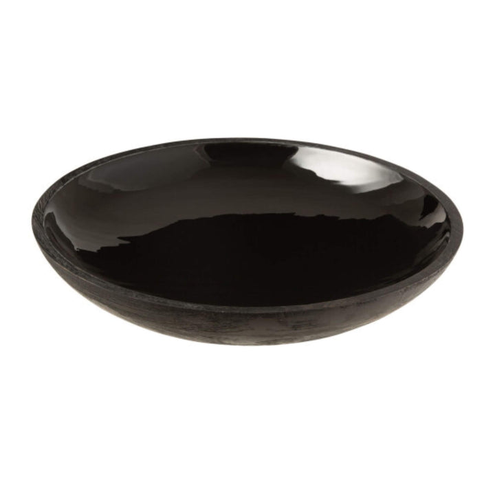 Large 50 cm Black Plake Bowl with shallow shape and high-gloss finish.