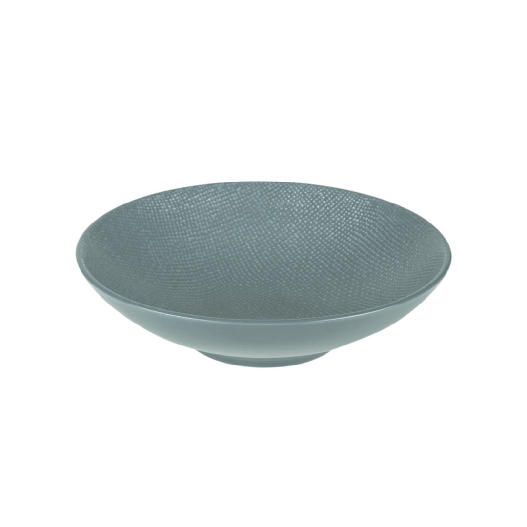 Blue Vesuvio ceramic bowl with smooth interior and textured exterior.