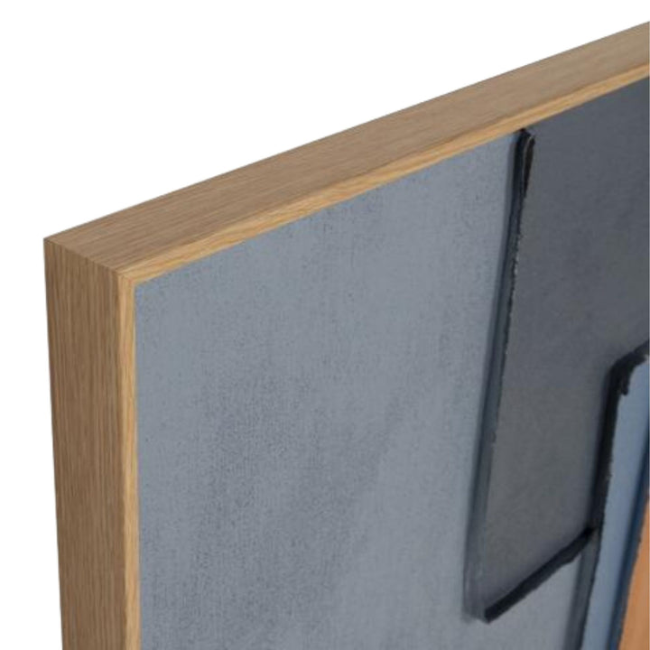Close-up detail of the pine wood frame and painted canvas texture.