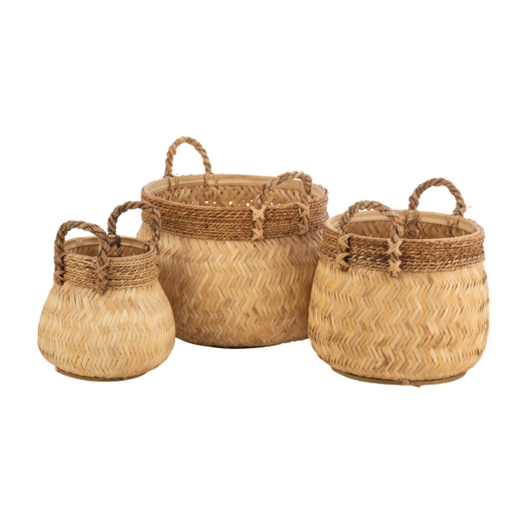 Set of three Bly natural baskets in small, medium, and large sizes