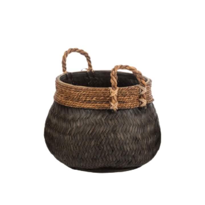 Medium Bly basket in black rattan with natural bamboo accent