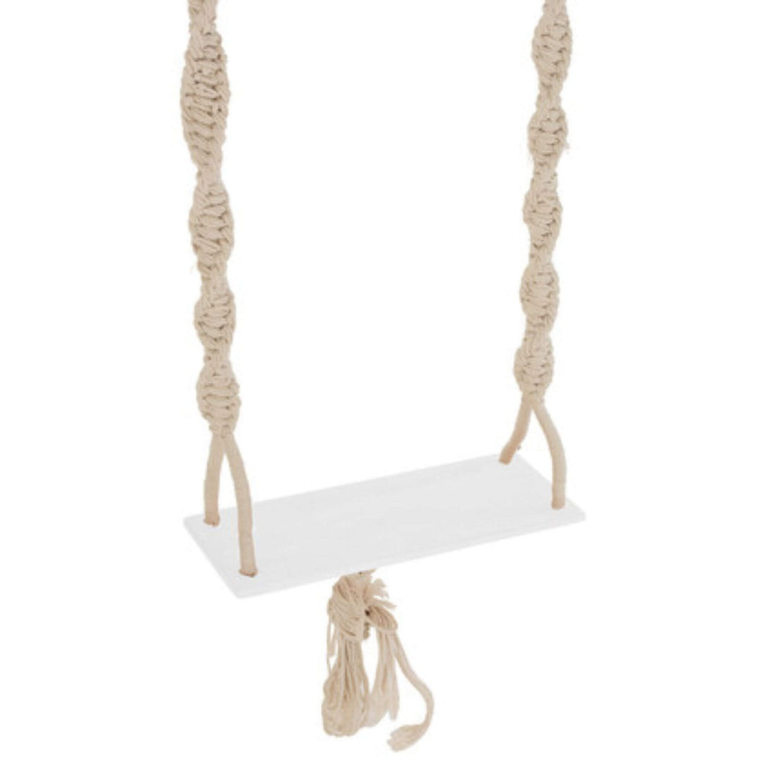 Close-up of the Boho Macrame Hanger seat and knotted rope design.