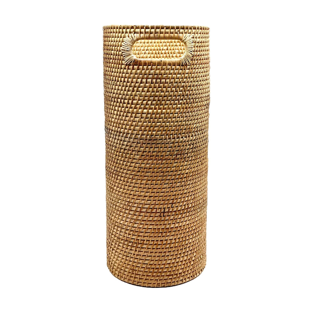 Tall cylindrical Bombay Rattan Basket in natural color
