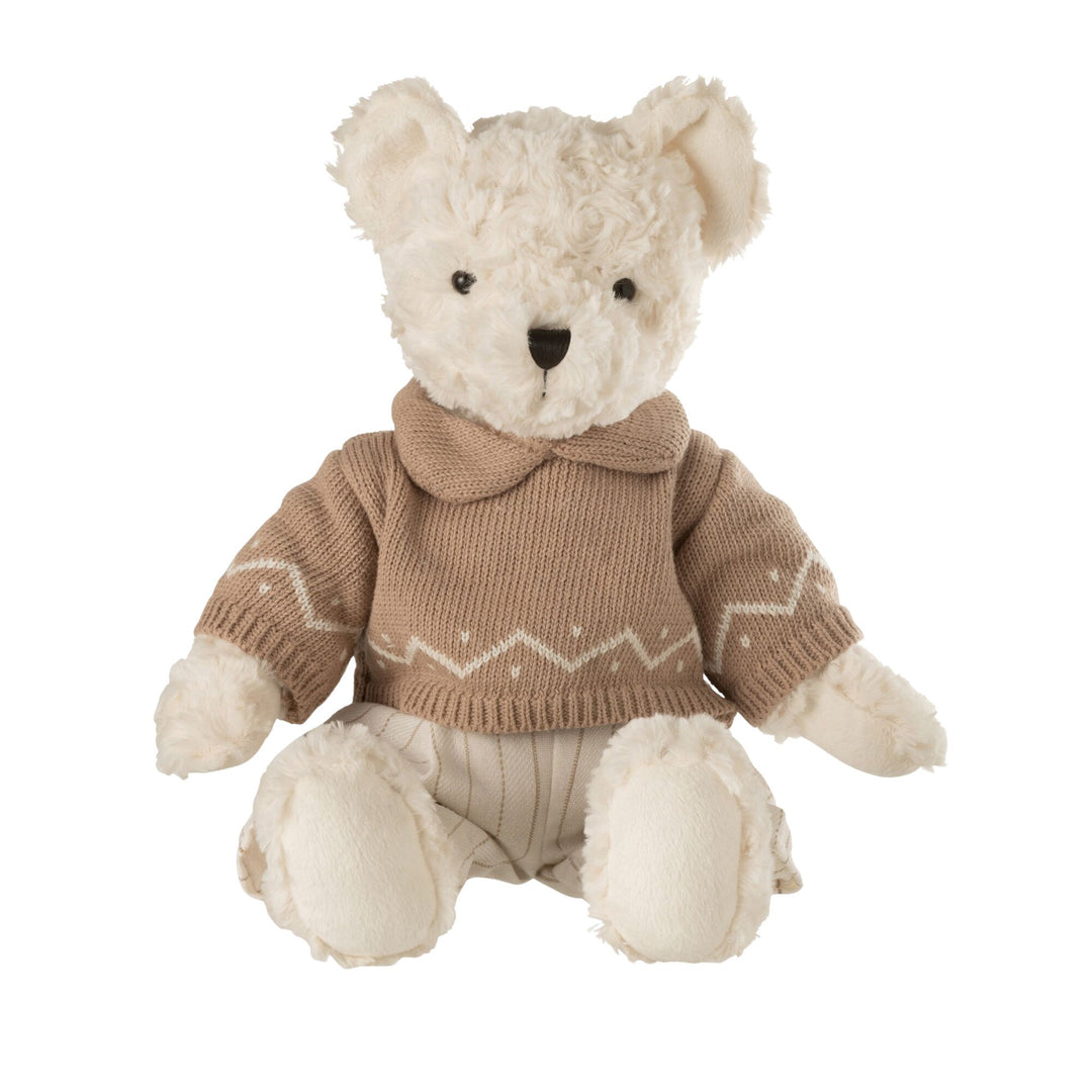 Front view of the large Clyde bear figure with fabric clothing.