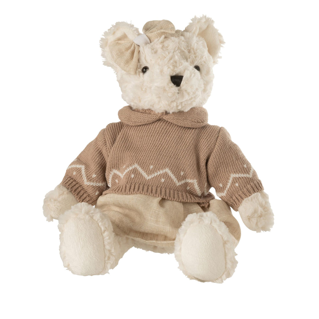 Front view of the large Bonnie bear figure with fabric clothing.