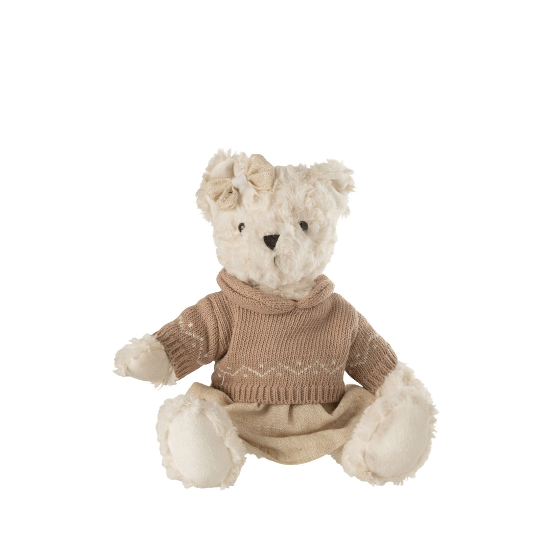 Front view of the large Bonnie bear figure with fabric clothing.