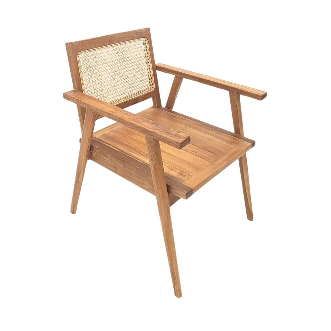 Bora Bora Teak Wood & Rattan Armchair with natural finish and mid-century tropical design.