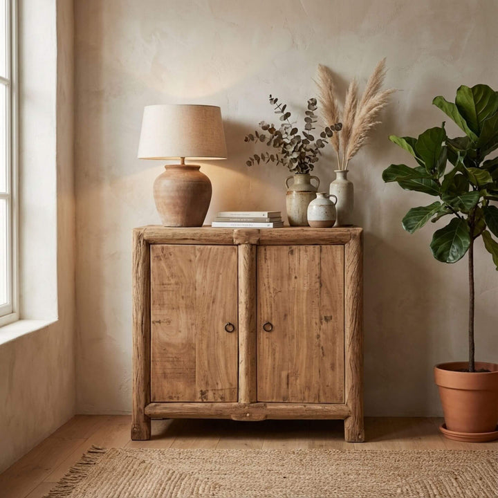 Styled interior scene featuring the Borgo buffet in a warm, natural living space.
