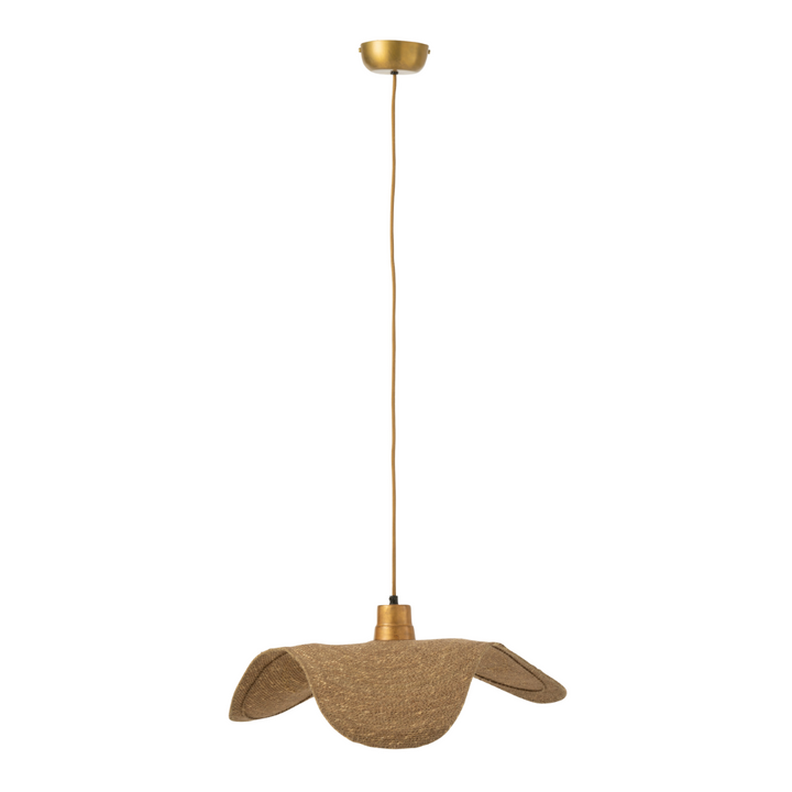 Boucan ceiling lamp in jute, medium size, photographed against white background.