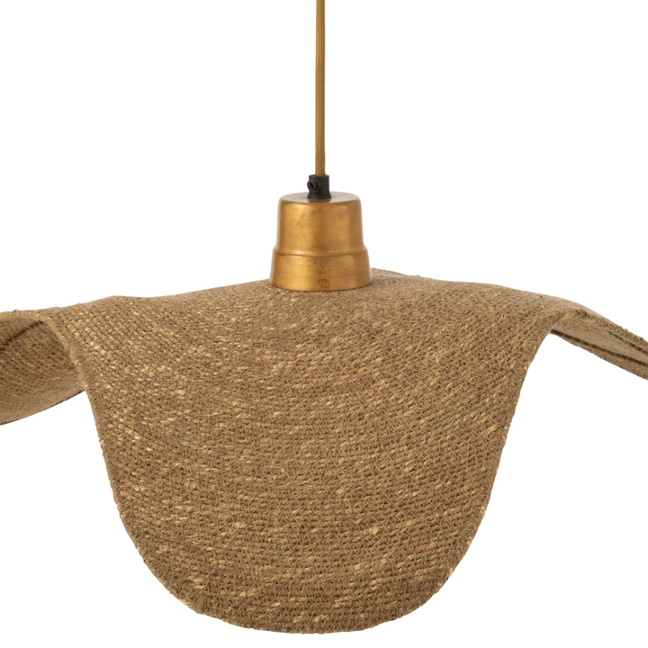 Close-up of Boucan ceiling jute lamp in natural fibers, size large, on white background.