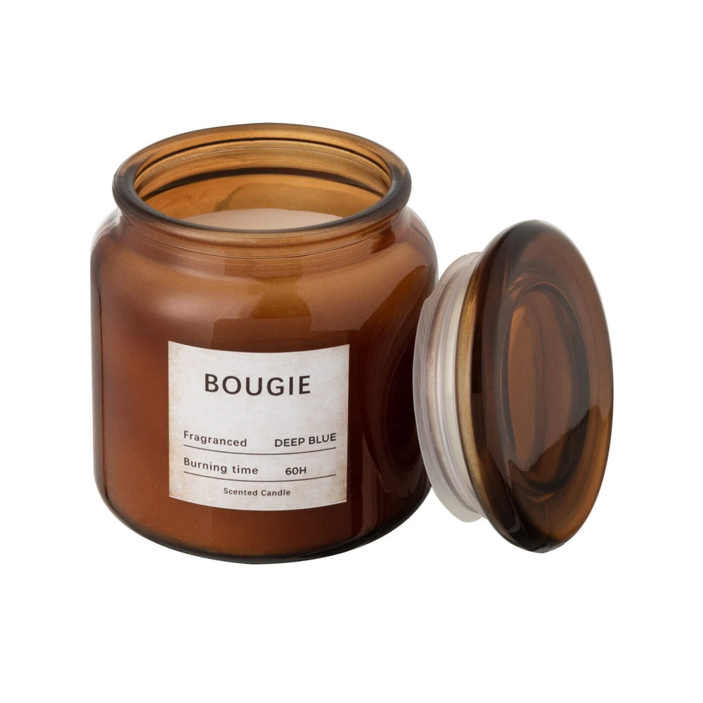 Bougie Small Candle open jar showing wax and lid beside it.