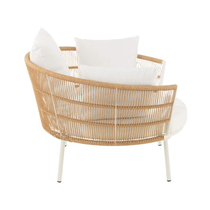 Side view of Brisa Lounge Chair showing woven rattan frame.