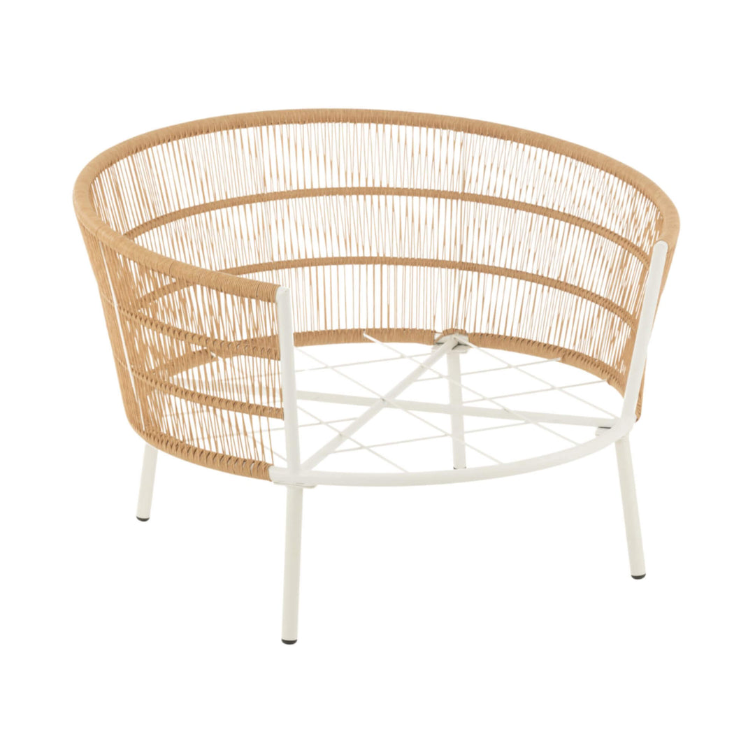 Brisa Outdoor Lounge Chair structure in natural rattan and white iron frame.