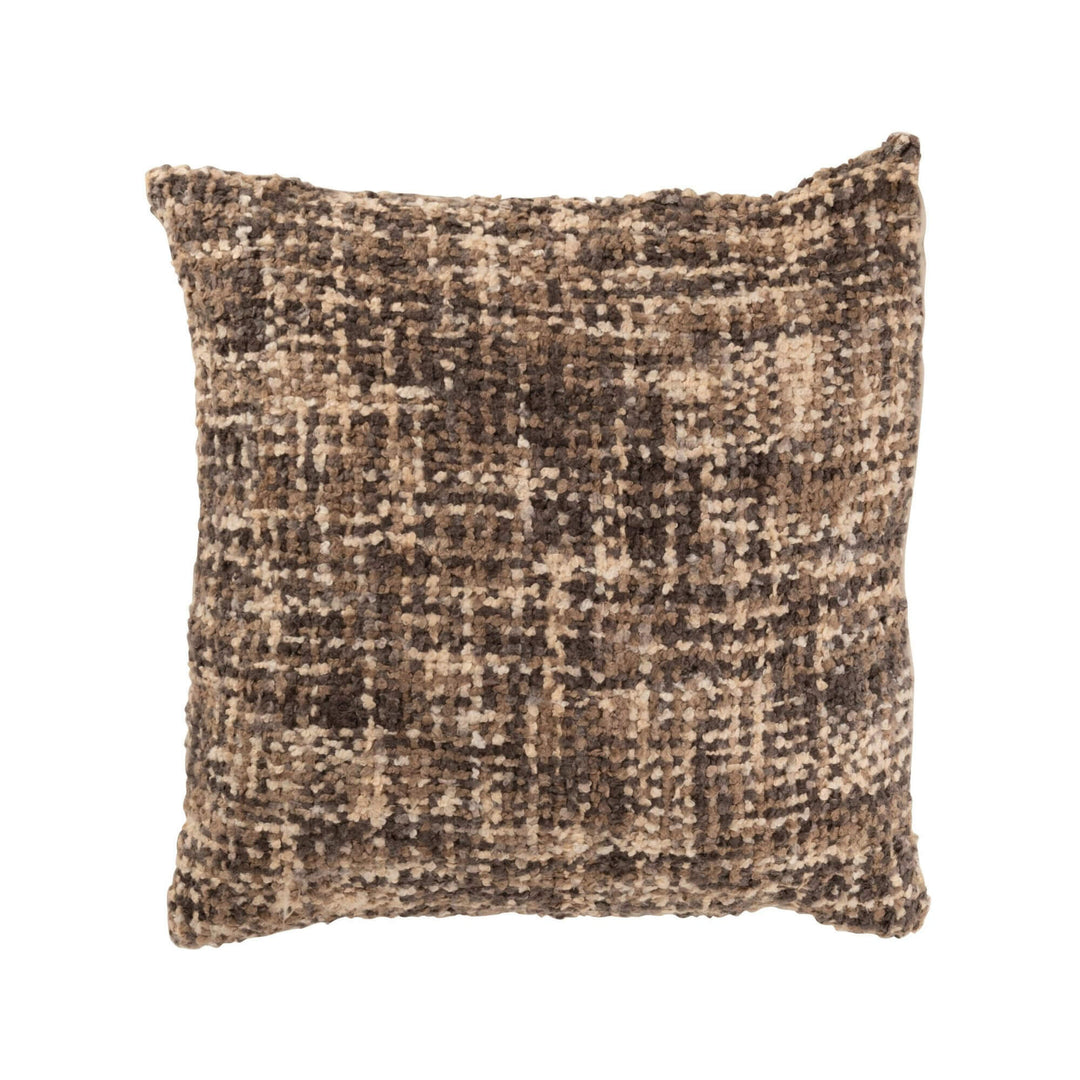 Broide Cushion front view showing textured brown and beige woven pattern.