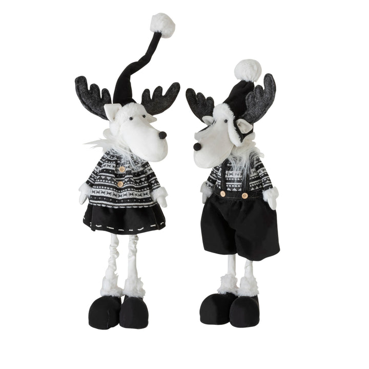 Front view of the Broms Deer Deco Figure dressed in Nordic-patterned clothing.