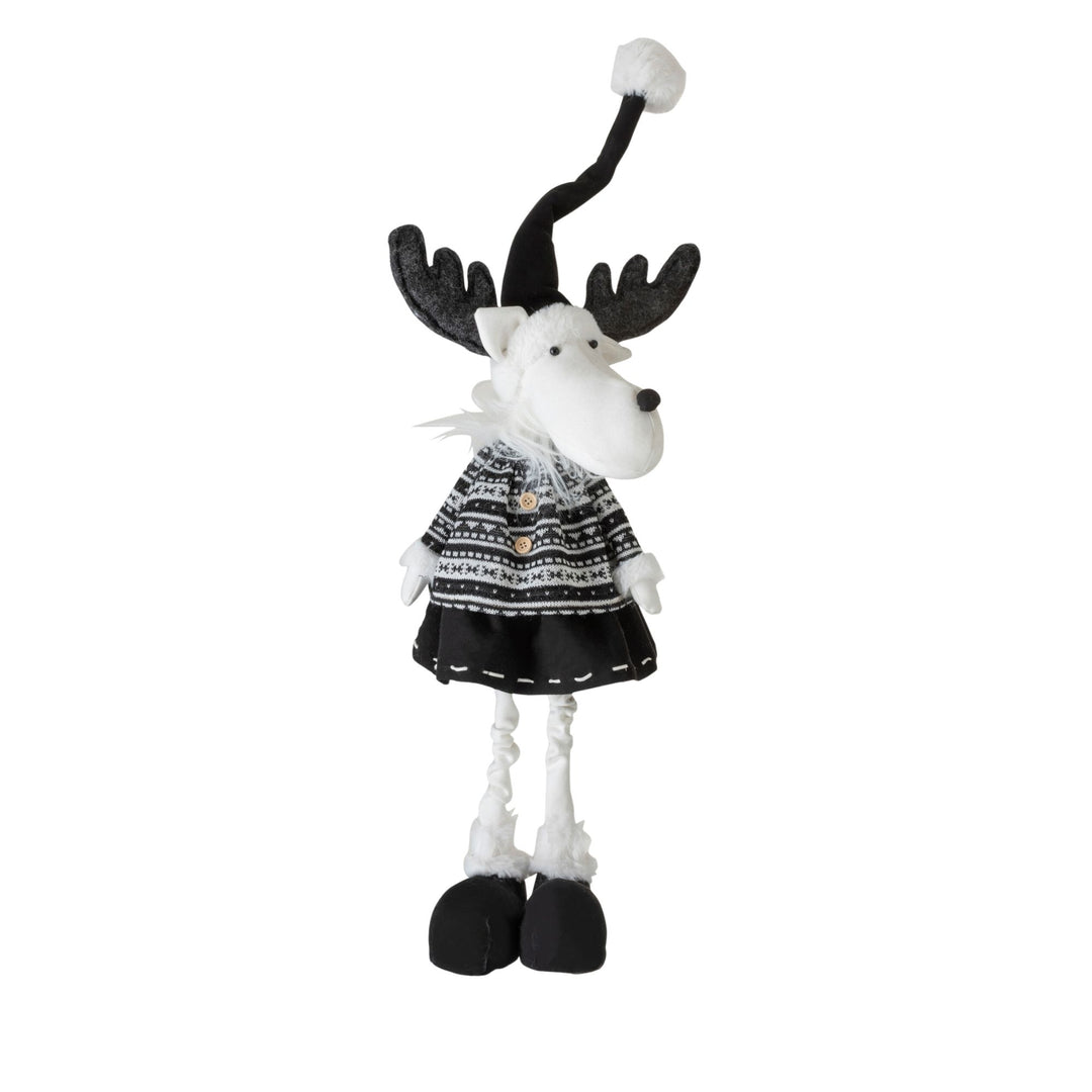 Side view of the Broms Deer Figure highlighting its textile textures and festive attire.