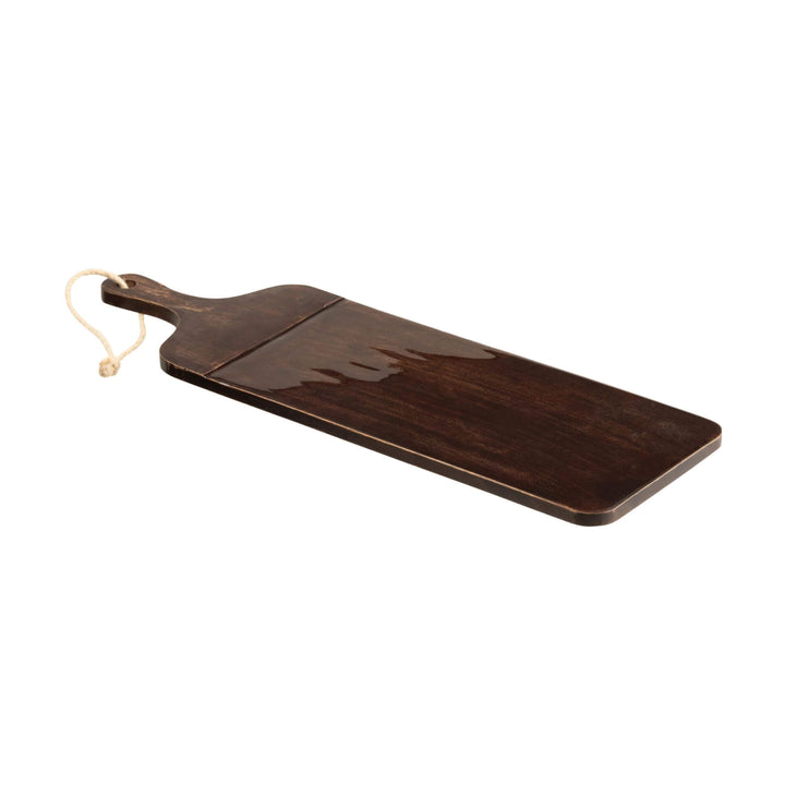 Brown Plake Chop Board angled view highlighting glossy wood grain and elongated silhouette.
