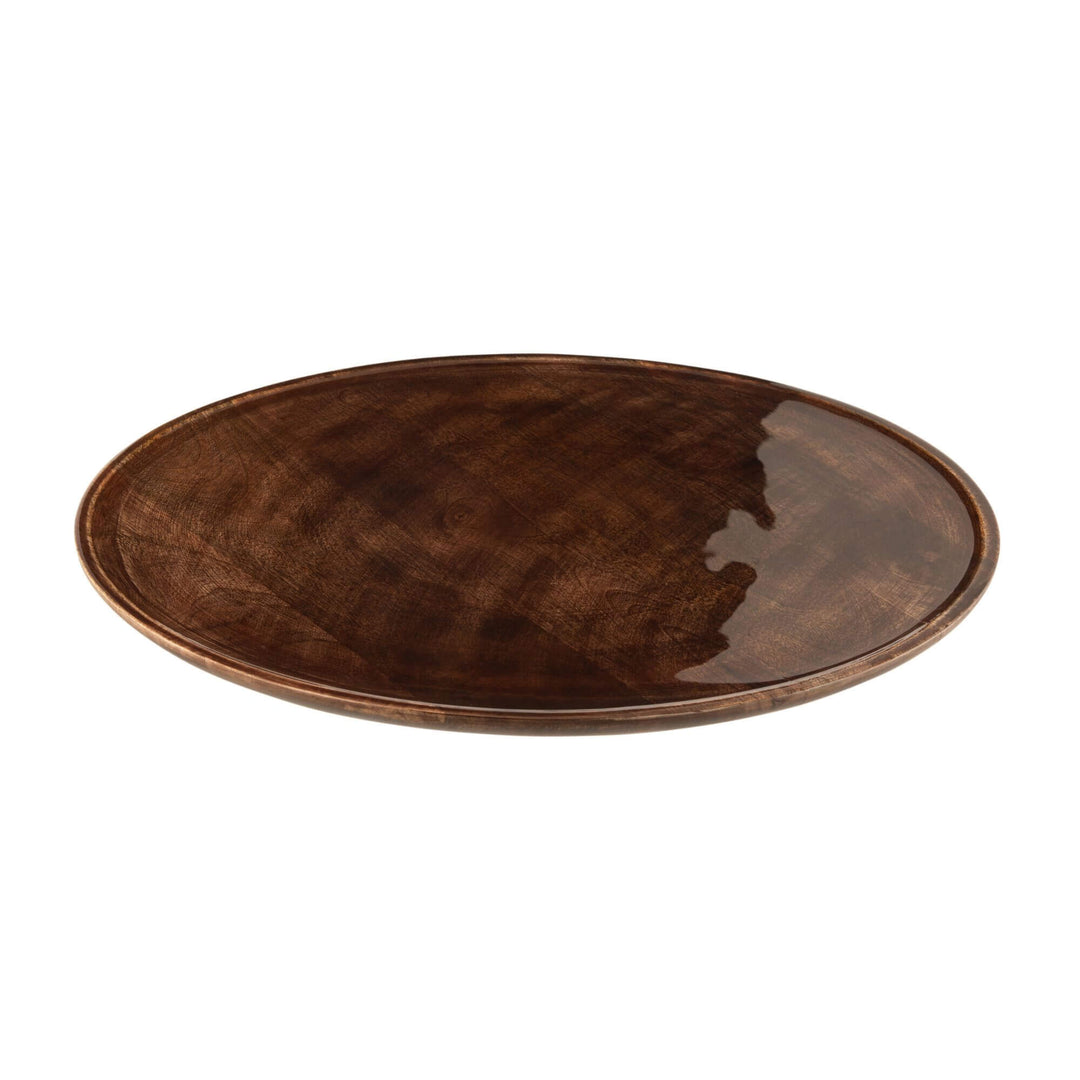 Brown Plake Lazy Susan Tray top view highlighting smooth circular mango wood surface.