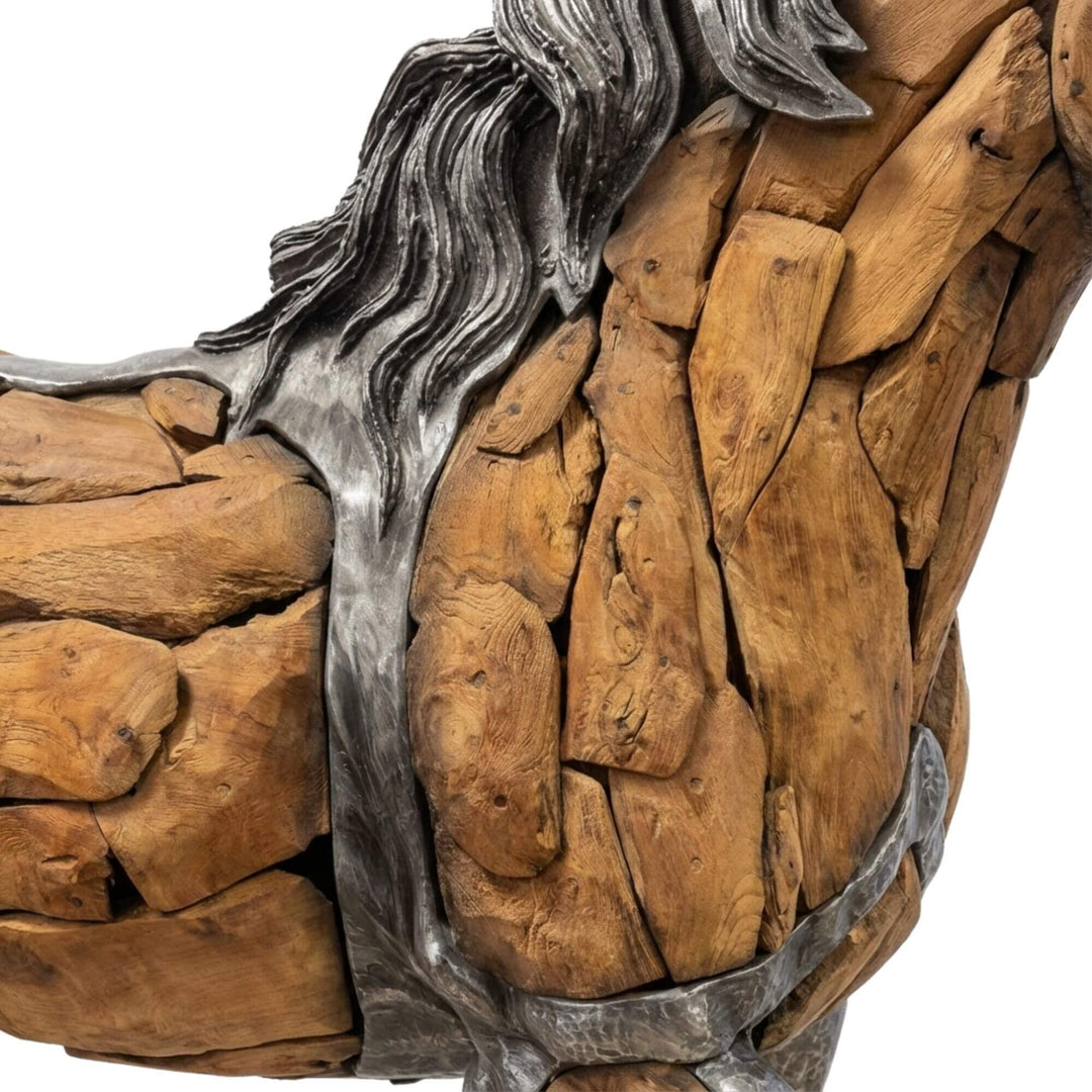 Side view of Bucephalus Horse sculpture emphasizing movement and structural base.