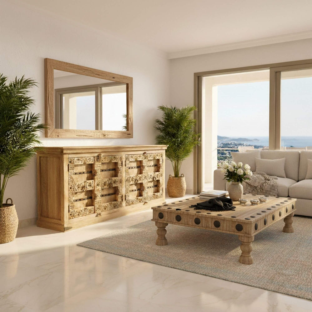 Styled living room setting featuring the Buffet White Briss Collection as a statement piece.