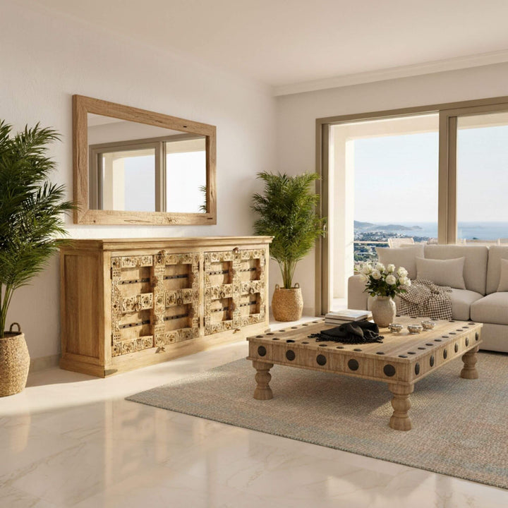 Styled living room setting featuring the Buffet White Briss Collection as a statement piece.