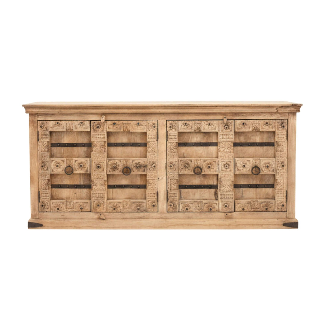Front view of the Buffet White Briss Collection crafted from carved sheesham wood.