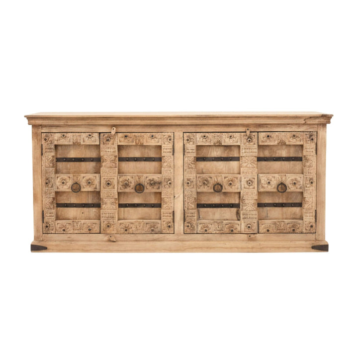 Front view of the Buffet White Briss Collection crafted from carved sheesham wood.
