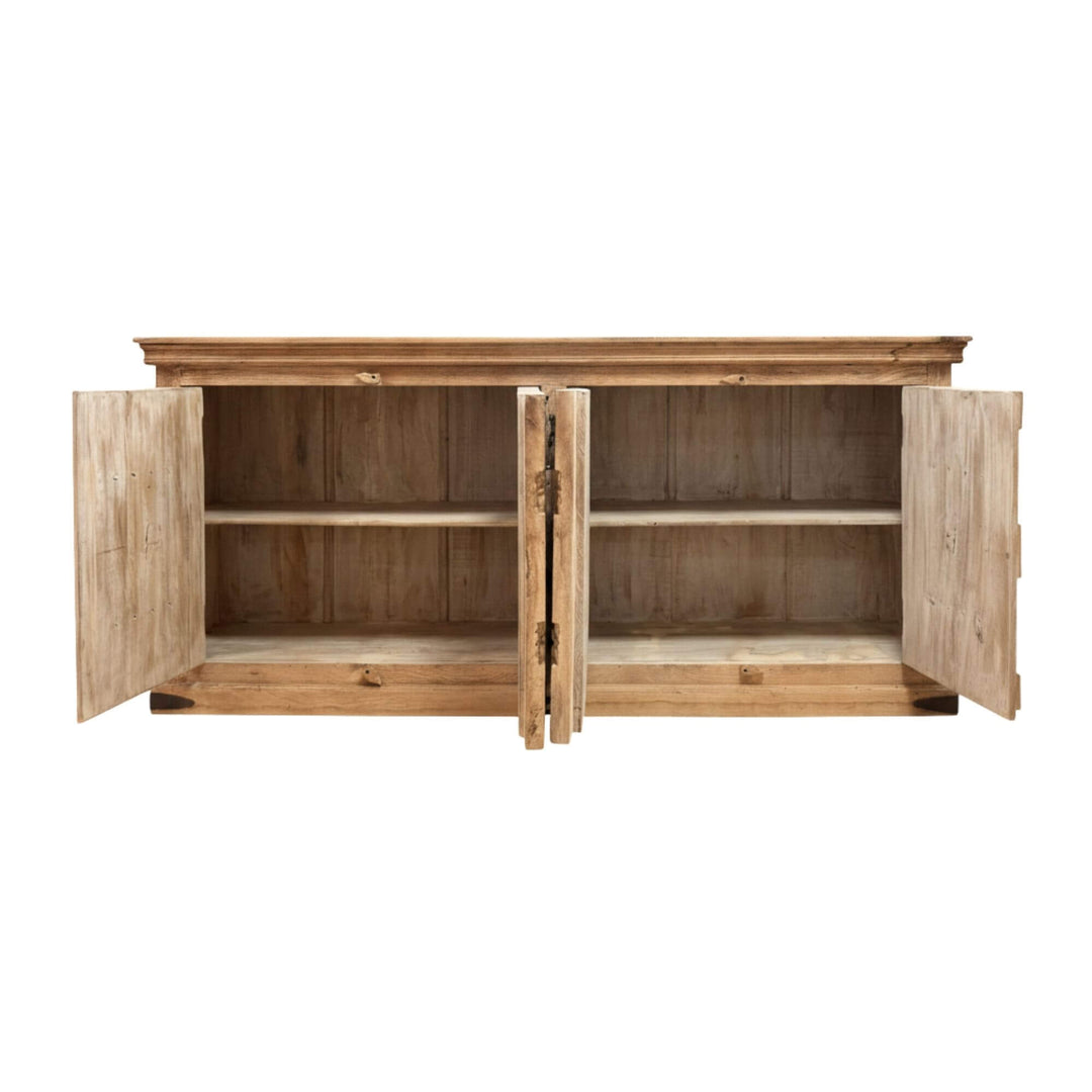 Interior view of the White Briss sideboard showing spacious storage shelves.