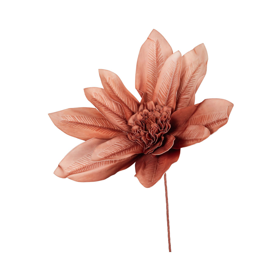 Terracotta Bunga artificial flower with layered petals and a long coordinating stem.