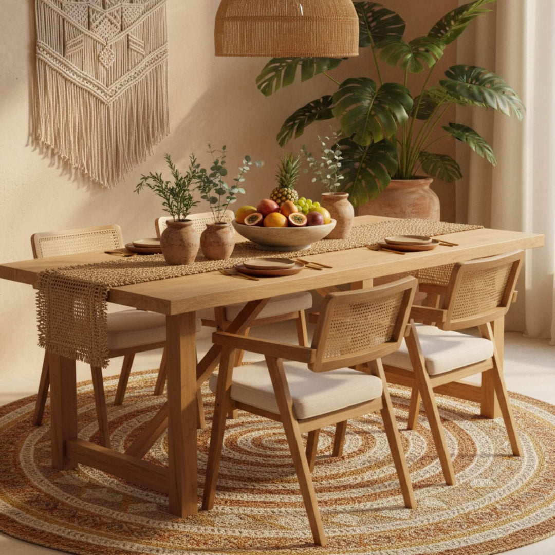 Cozy living room featuring Burano dining chair and Solace dining table