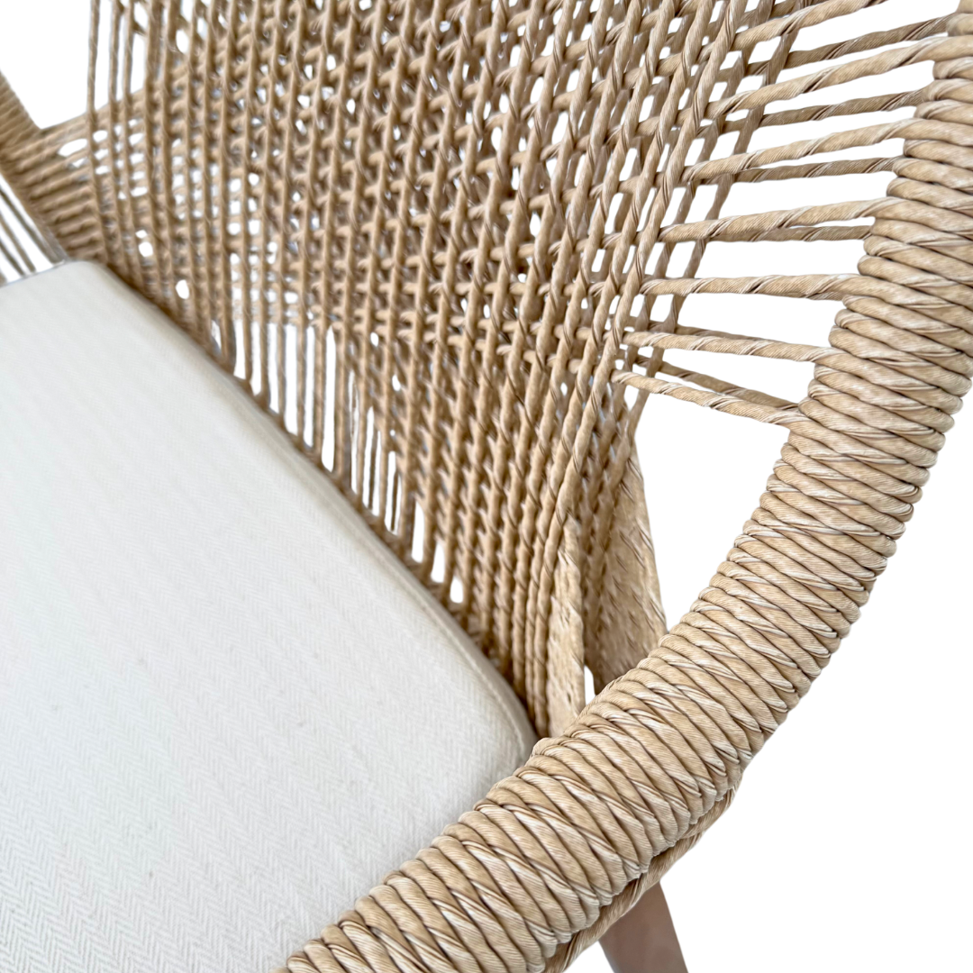 Close-up of armrest and woven rope texture on Biyadhoo Dining Chair
