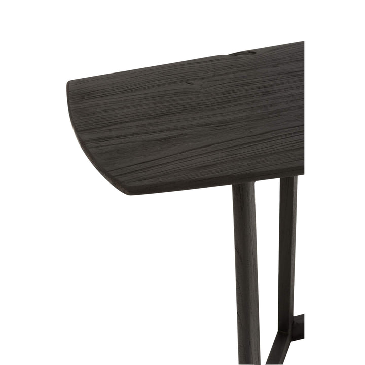 Top-down view of black acacia wood console table.
