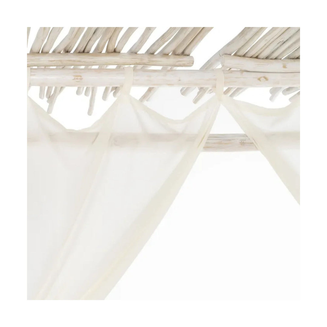 Curtain attachment detail on teak canopy daybed