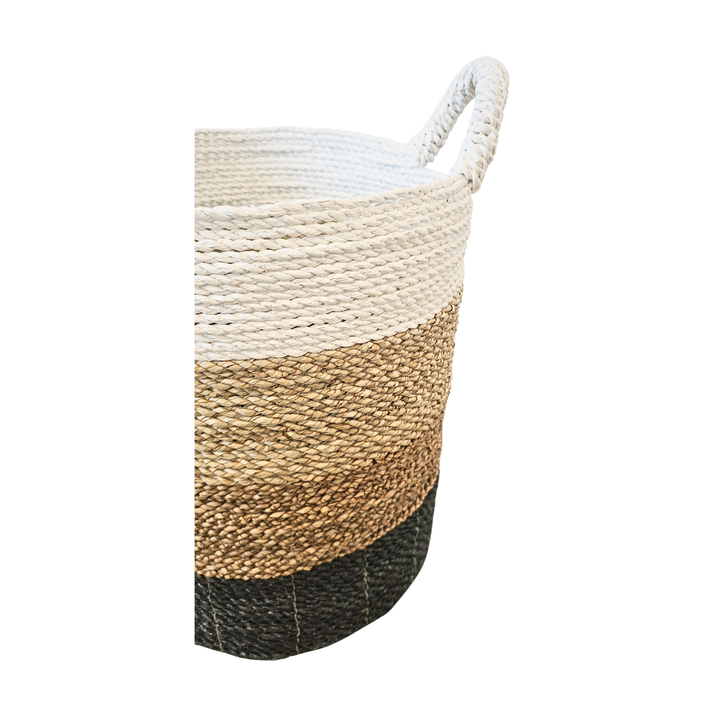 Side angle view of Calanque Seagrass Basket highlighting woven texture.
