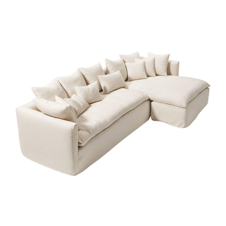 Cala Bianca Chaise Longue Sofa in natural 100% linen with reversible chaise.