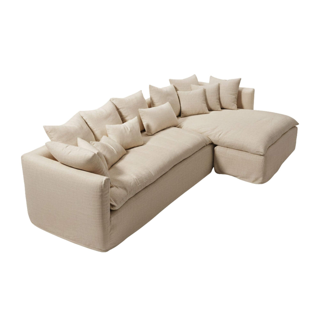 Cala Bianca Chaise Longue Sofa in natural 100% linen with reversible chaise.