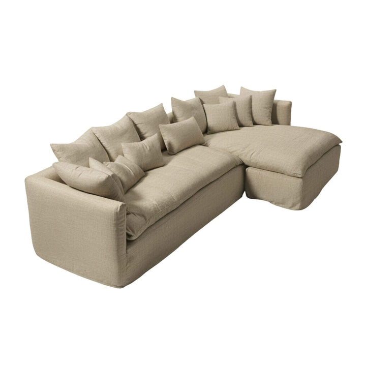 Cala Bianca Chaise Longue Sofa in natural 100% linen with reversible chaise.