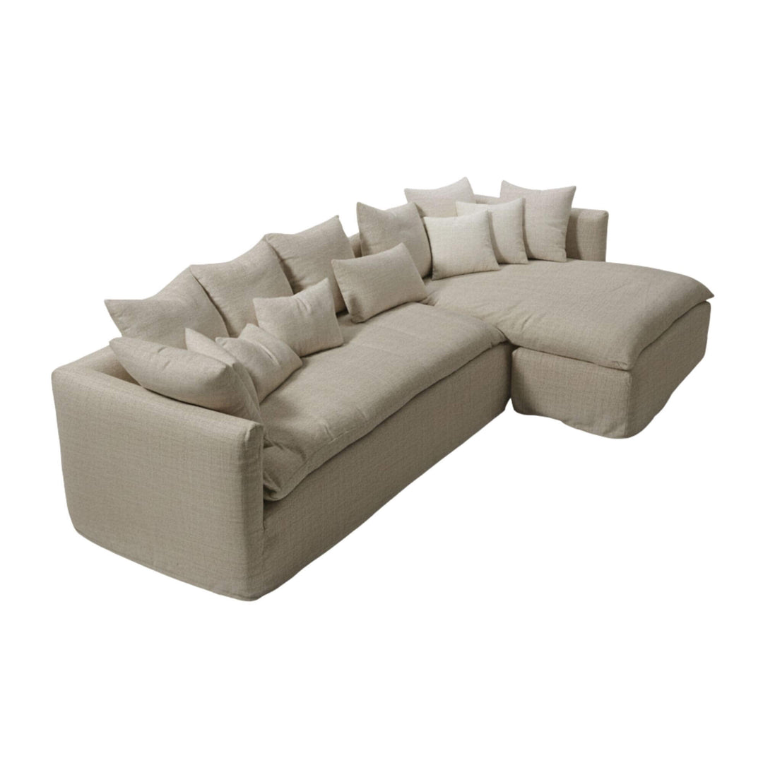 Cala Bianca Chaise Longue Sofa in natural 100% linen with reversible chaise.