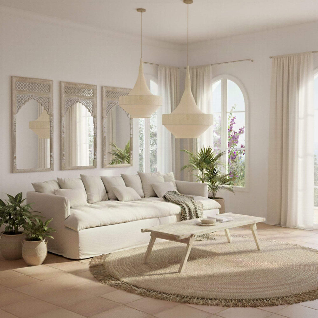 Cala Bianca Sofa in natural 100% linen with spacious seating.