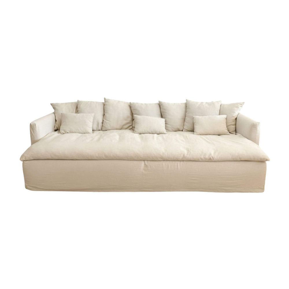 Cala Bianca Sofa in natural 100% linen with spacious seating.