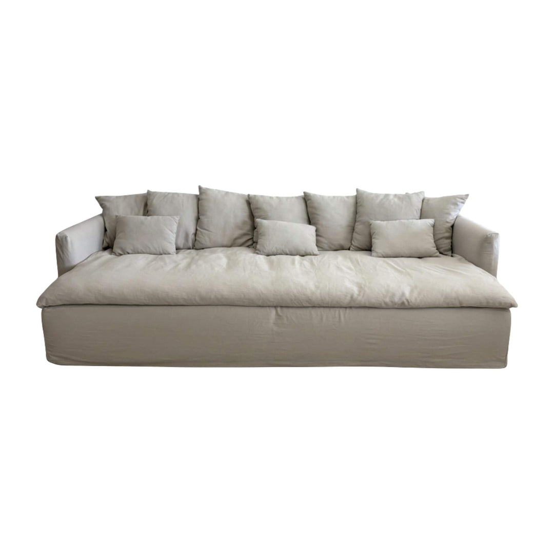 Cala Bianca Sofa in natural 100% linen with spacious seating.