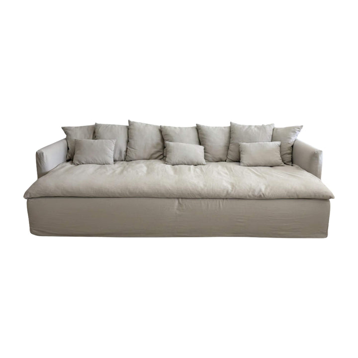 Cala Bianca Sofa in natural 100% linen with spacious seating.