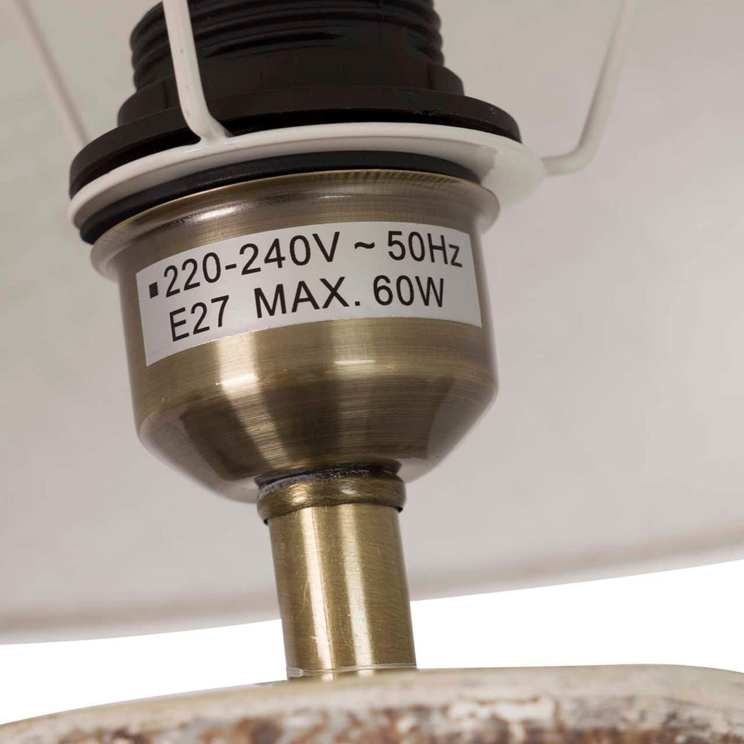 Close-up of the lamp holder and upper structure beneath the shade.