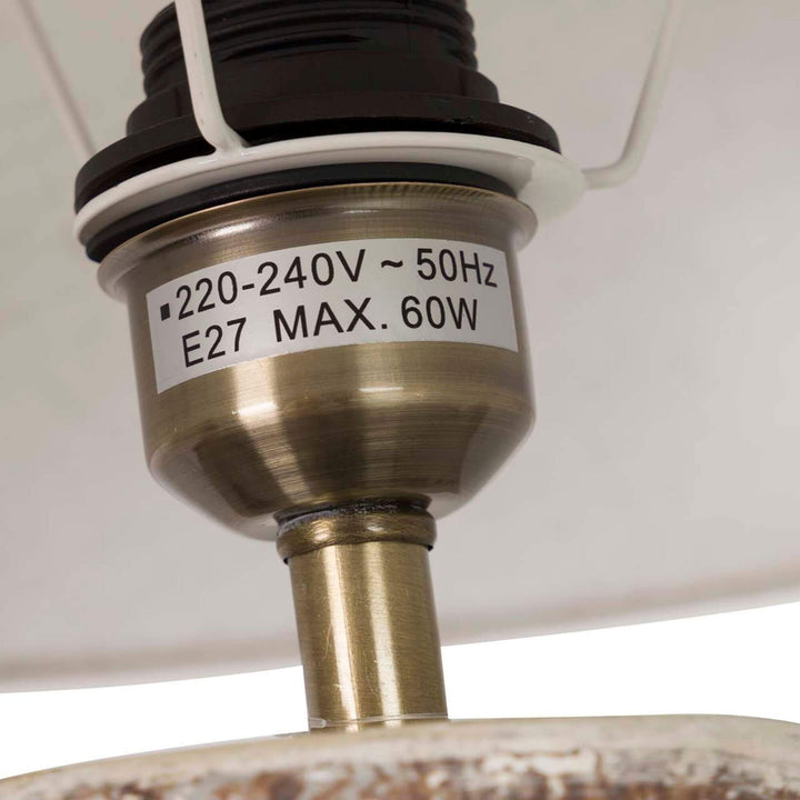 Close-up of the lamp holder and upper structure beneath the shade.