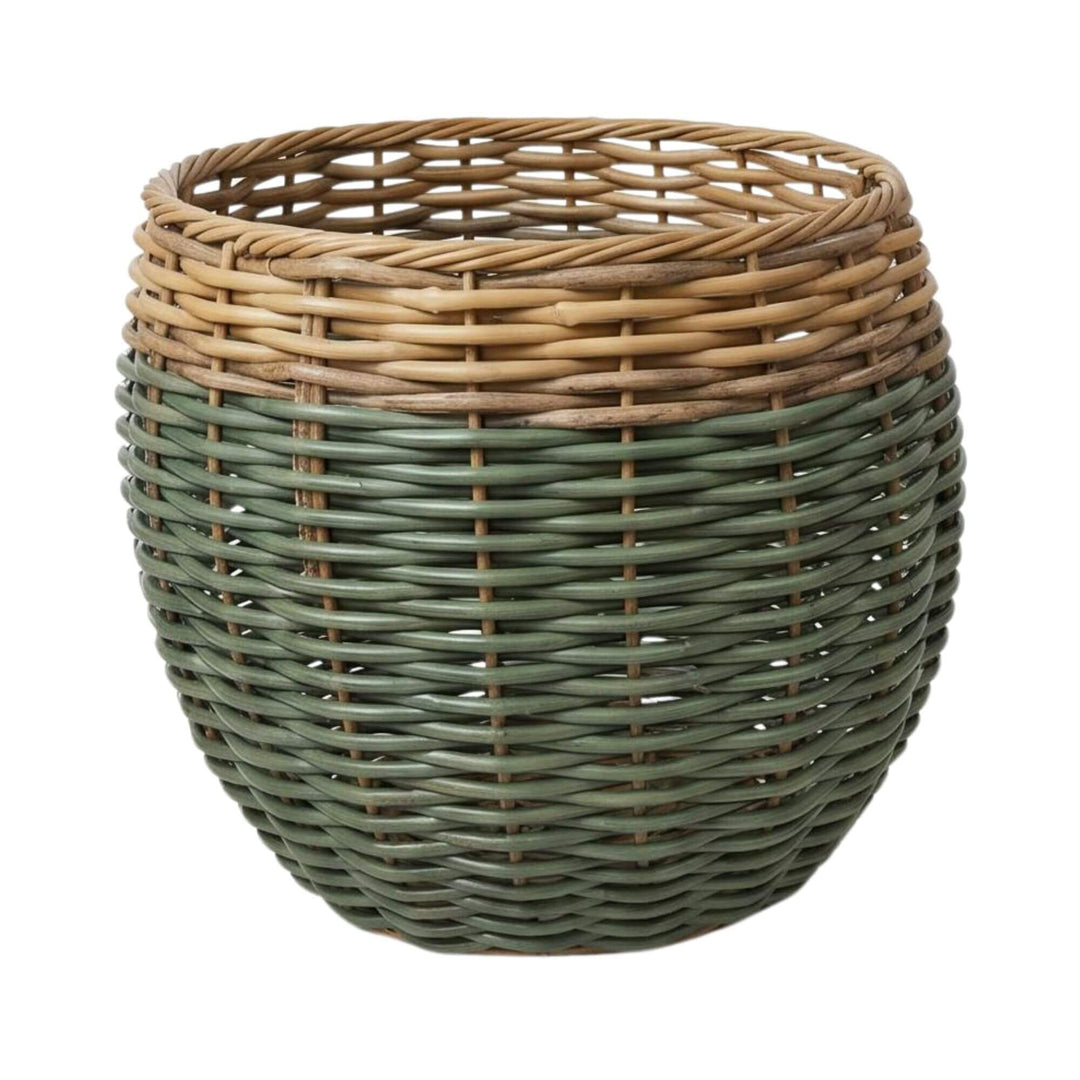 Front view of the large Cala basket highlighting its rounded woven shape and textured finish.