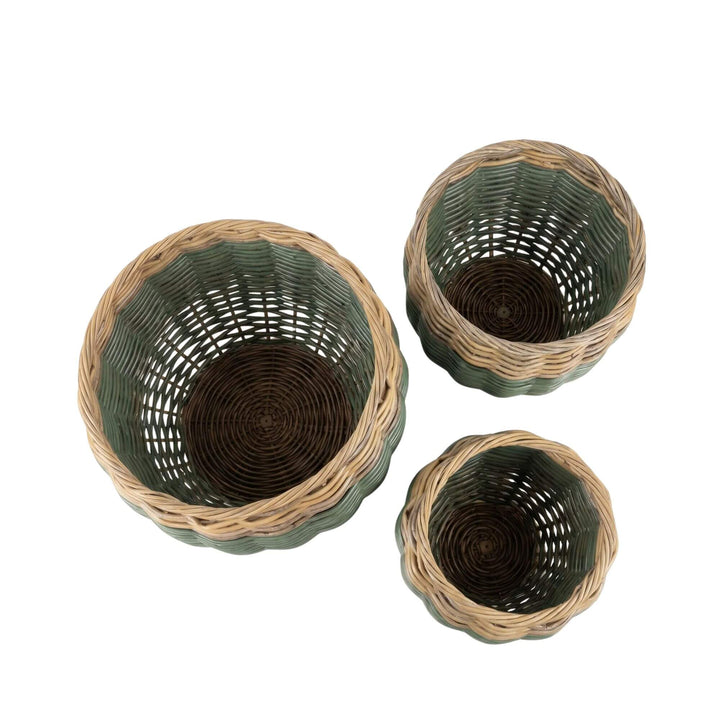 Top view of the basket set showing the woven interior and circular openings.
