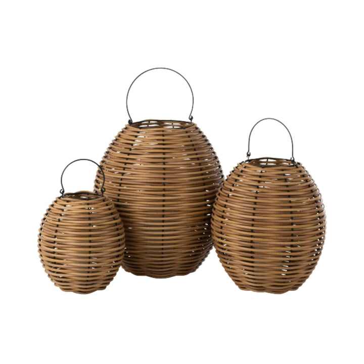 Cane lantern trio displayed together highlighting size differences