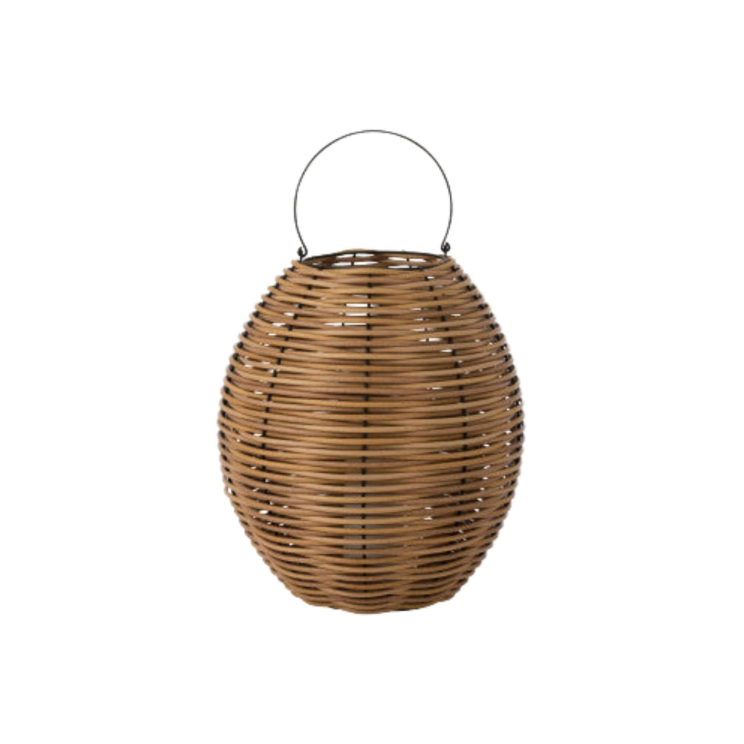 Large cane lantern with tall woven body and handle