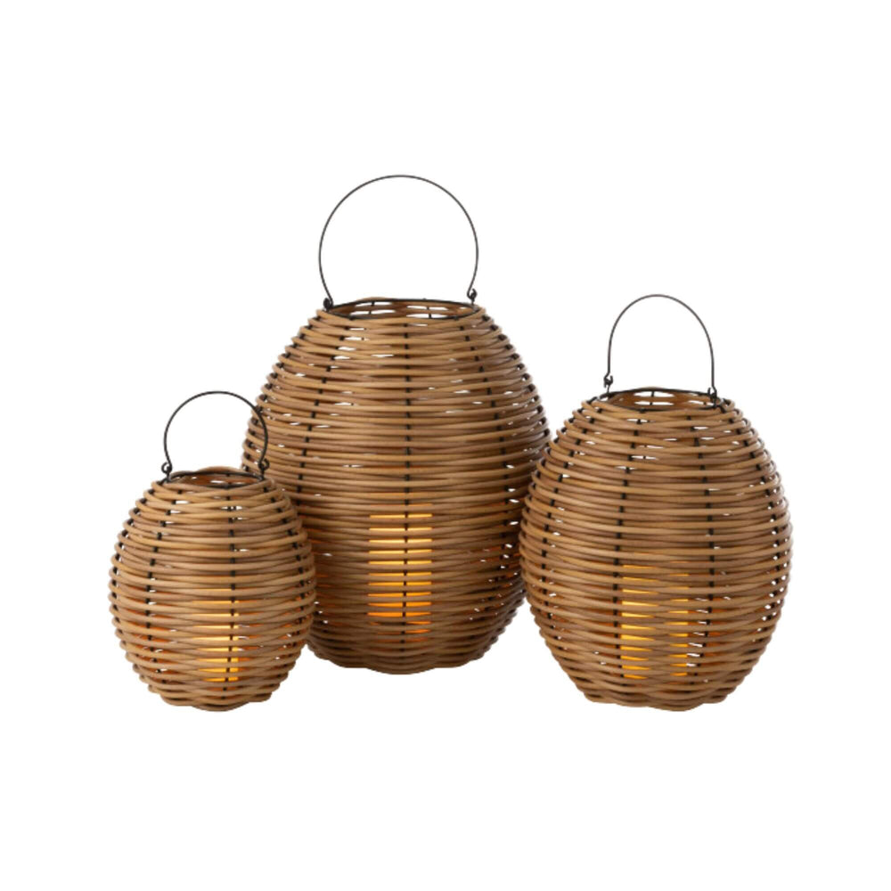 Cane lantern collection showing light-on three sizes
