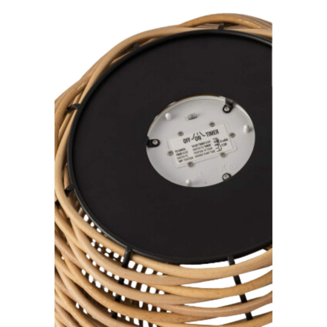 Bottom view of cane lantern showing integrated LED base